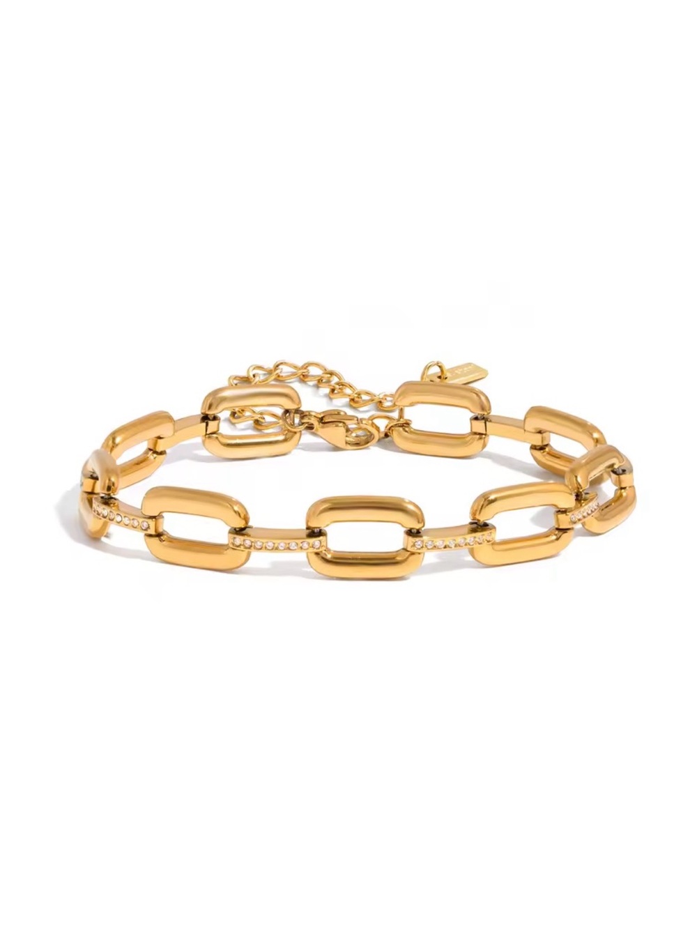 Gold Link Chain Bracelet with Crystal Accents - Women Jewelry